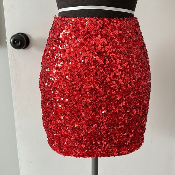Fashion Nova Skirts Small Red Sequin Fashion Nova Skirt Poshmark